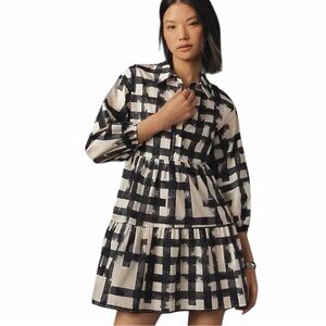 Maeve Anthropologie Black & White The Bettina Tiered Shirt Dress Womens XS